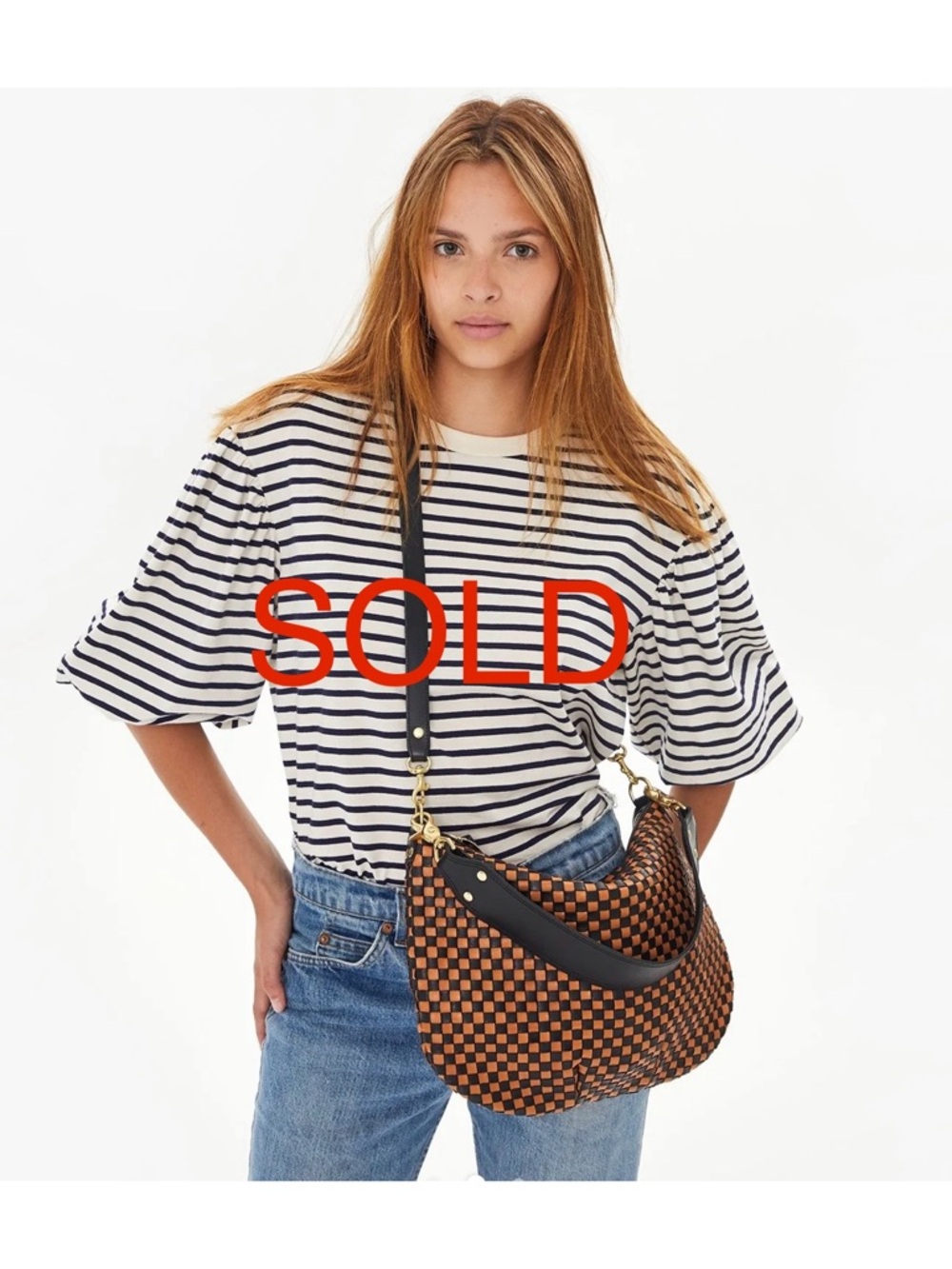 Clare V NWT Black and Natural Checkered Woven Moyen Messenger + dust bag